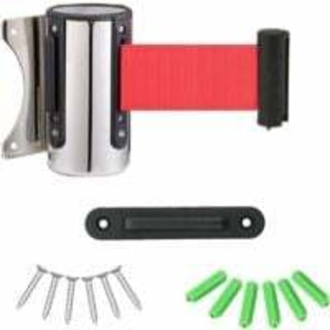 Barrera extensible de acero inoxidable para colas, franja delimitadora extensible, cinta de seguridad para montaje en pared, sistema de control de flujo de personas, color rojo (1/5)