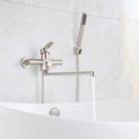Grifo de bañera HomeLava con ducha de mano, mezclador monomando redondo de pared en acero inoxidable cepillado, grifo de ducha para baño
