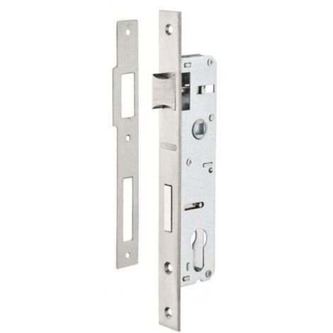 Cerradura de embutir con cilindro para ventanas metálicas, entrada de 25 mm, extremos cuadrados, galvanizada