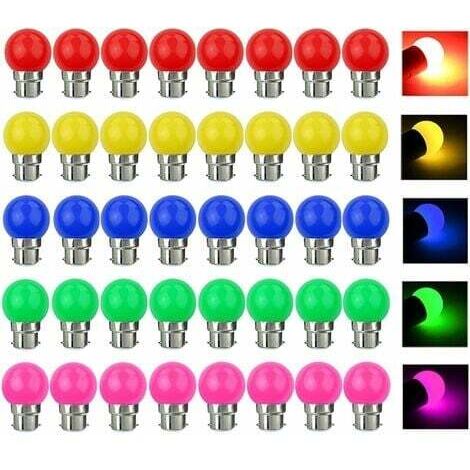 Paquete de 40 bombillas LED de colores B22 de 3 W (equivalente a 30 W), 300 lm, 220 V CA, casquillo de bayoneta B22. Guirnalda de luces LED multicolor para el hogar, bares, fiestas y decoración ambien (1/5)