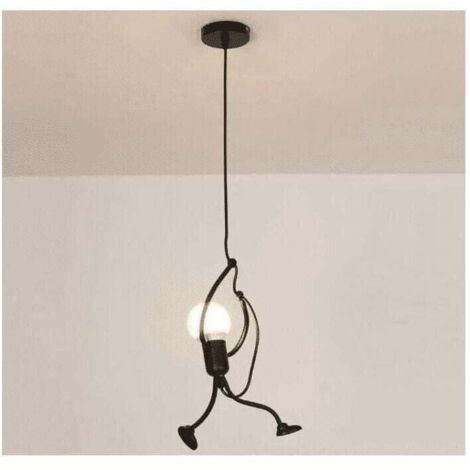 Lámpara colgante de hierro moderna y creativa con un motivo de cómic, ideal para habitaciones infantiles, mesitas de noche, salones o buhardillas. Color: Negro. (1/5)