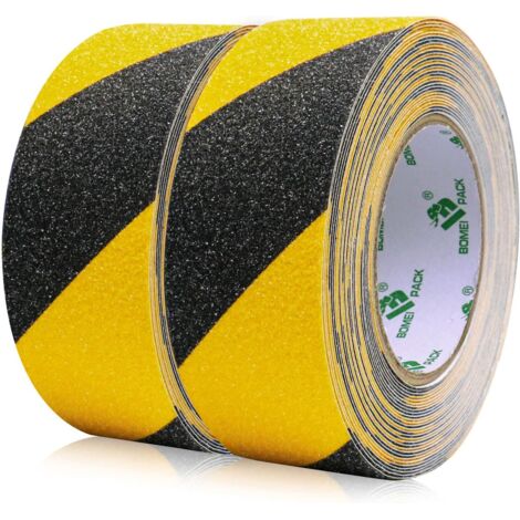 Cinta adhesiva antideslizante para escaleras (2 unidades, 5 cm x 10 m), color amarillo y negro, para señalización de seguridad. (1/5)