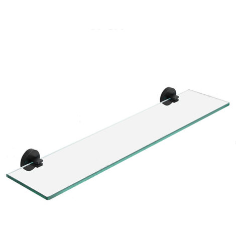 Estante de cristal con soporte de acero inoxidable, estante de baño de 60 cm, estante flotante de vidrio templado, montaje en pared, acabado pulido/negro (1/2)
