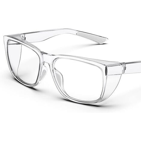 Gafas de seguridad transparentes con protectores laterales, antivaho, antirayaduras, agarres antideslizantes y protección UV total - gris