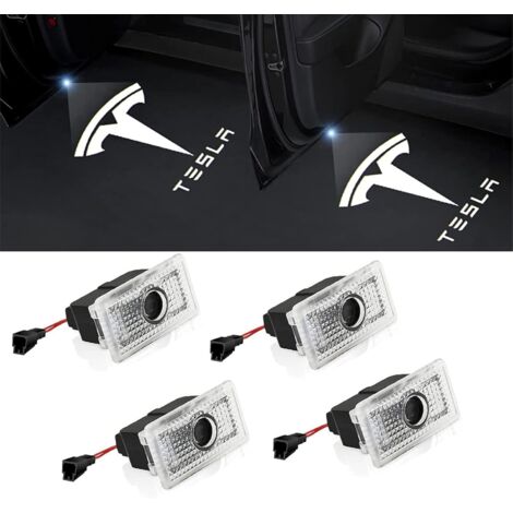 Accesorios LED para interior de coche, luz de bienvenida para puerta, proyector de logotipo para Tesla modelo 3/Y/S/X, actualización de accesorios Tesla (4 piezas) (1/5)