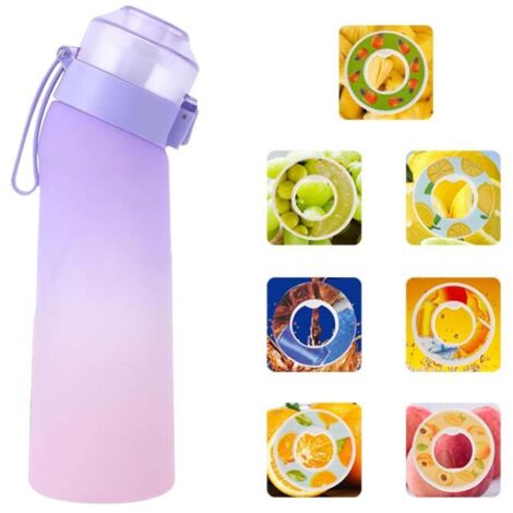 Botella deportiva perfumada Air Aroma de 650 ml, 7 sabores diferentes, sin BPA ni azúcar, con pajita y cepillo de limpieza (morado degradado) (1/5)