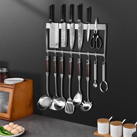 Porta cuchillos magnético de cocina de 40 cm para montaje en pared con imán superfuerte, porta cuchillos magnético de acero inoxidable para guardar cuchillos, utensilios de cocina y herramientas.
