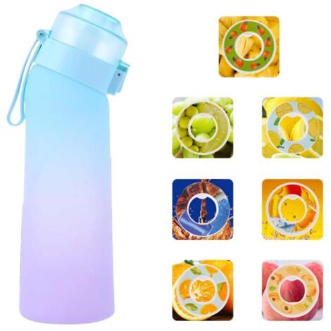 Botella deportiva perfumada Air Aroma de 650 ml, 7 sabores diferentes, sin BPA ni azúcar, con pajita y cepillo de limpieza (azul degradado) (1/5)