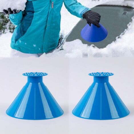 Pala de hielo para parabrisas de coche, 2 piezas de colores, cono mágico para nieve, embudo, azul