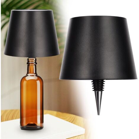 Lámpara de botella inalámbrica con cargador USB, lámpara de mesa táctil regulable de 3 colores, adecuada para todo tipo de botellas de vino, bares, restaurantes, lámpara recargable por USB (negra) (1/5)