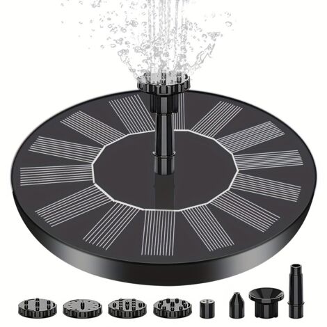 Fuente solar, bomba de fuente solar para baños de pájaros, fuente solar de 1,5 W con 6 boquillas y soporte, fuente solar para baños de pájaros para uso exterior, acuarios, jardines, estanques, piscina (1/5)
