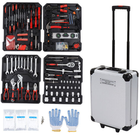 Kit de herramientas de reparación, herramienta híbrida de acero al cromo-vanadio para mecánica, mantenimiento del coche y del hogar, enchufe británico de 230 V.