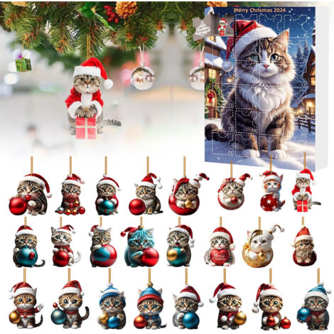 Calendario de Adviento de Gatos 2024, Calendario de Adviento 2024, Calendario de Adviento con Colgante de Gato Navideño, Decoración Navideña para Amantes de los Gatos (1/5)