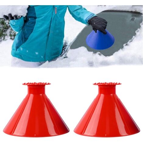 Pala de hielo para parabrisas de coche, 2 piezas de colores, cono mágico para nieve, embudo para nieve, rojo