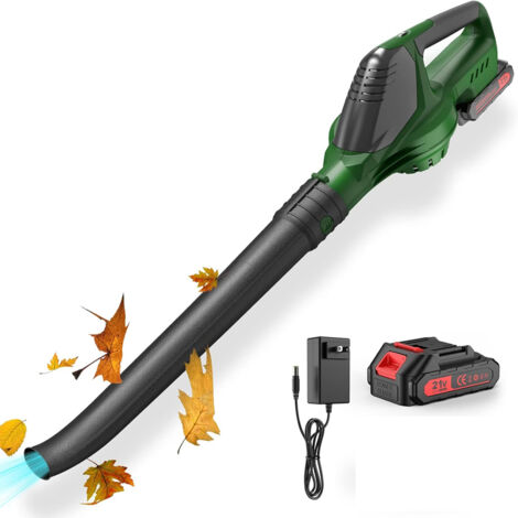 Soplador de hojas inalámbrico de 21 V con batería y cargador, 5 velocidades ajustables para el cuidado del césped, color verde (1/5)