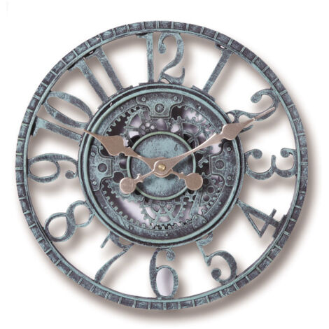 Reloj de pared para exterior, resistente al agua, de 30 cm, para jardín, estilo retro, decorativo para el hogar, la cocina y el salón, no silencioso (turquesa)