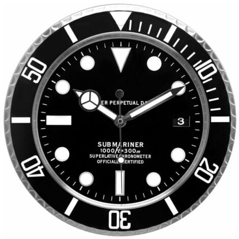 Reloj de pared Submariner. Ideal para comedores, salas de estar, estudios, etc. (con calendario) (Negro)