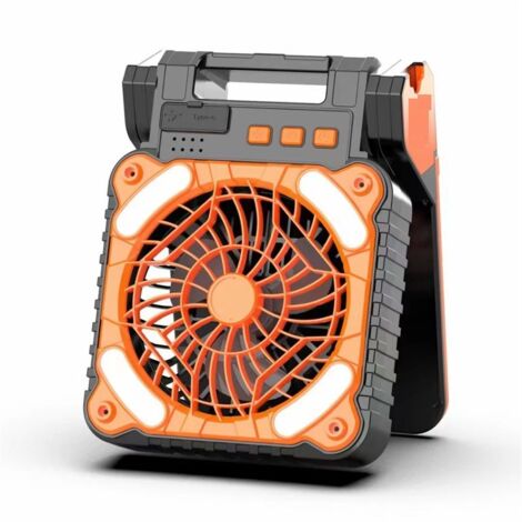 Ventilador solar portátil para camping con luz LED, temporizador, 4 velocidades, recargable por USB y batería de 10400 mAh, silencioso e inalámbrico para oficina, dormitorio y barbacoa (naranja)