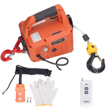 Grúa eléctrica portátil con cabrestante y control remoto, capacidad de 500 kg, altura máxima de elevación de 7,6 m, 1500 W, enchufe británico de 220 V.