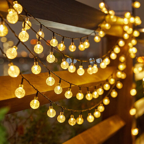 Guirnalda de luces solares para exteriores de 12 m, 100 LED blanco cálido con 8 modos y resistencia al agua IP65, ideal para el hogar, el jardín, festivales y árboles de Navidad.
