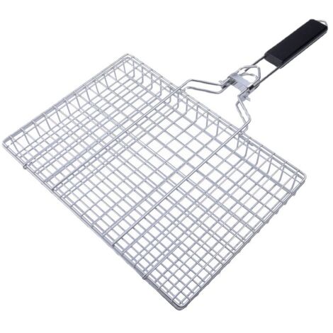 Red para barbacoa, malla metálica para barbacoa, accesorios de patio, rejilla para parrilla, cesta grande para parrilla, herramientas para exteriores, cesta para carne y verduras, mango de acero inoxi (1/5)