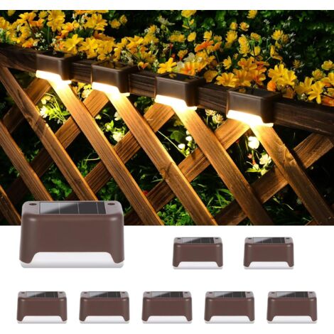 Luces solares para terraza, luces solares impermeables para exteriores para escaleras, escalones, cercas, patios, terrazas y caminos de entrada (marrón, blanco cálido)/8 piezas (1/5)