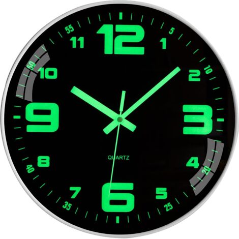 Reloj de pared iluminado sin tictac silencioso - 30 cm - Cuarzo moderno - Reloj de pared grande a pilas - Fácil de leer - Para dormitorio, hogar, cocina, estudio, oficina, escuela