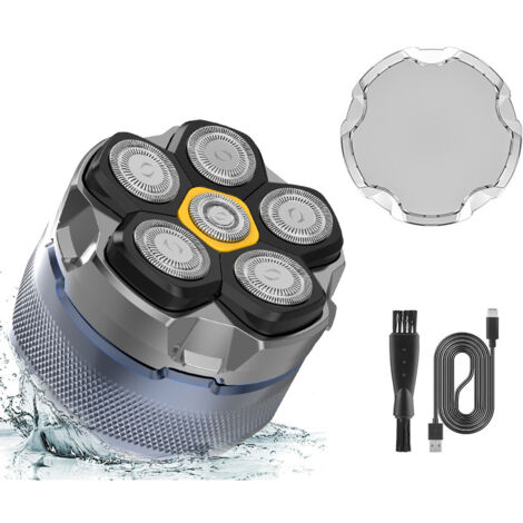 Afeitadora de cabeza para hombre, inalámbrica, resistente al agua, flexible 6D, magnética, apta para uso en seco y húmedo, con puerto USB-C. (1/5)