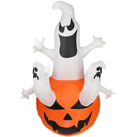 Fantasma de calabaza de Halloween inflable decorativo, decoración inflable con luces LED de jardín, fantasma, calabaza, adecuado para césped de patio interior y exterior. (1/4)