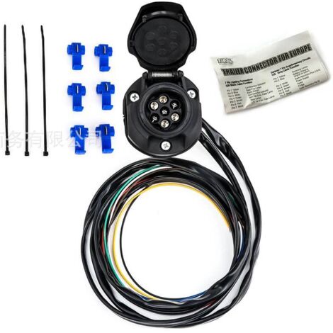Toma de remolque hembra de 7 pines con cable de 1,5 m, arnés precableado de 7 hilos (1/4)