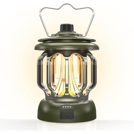 Luz LED para acampar, recargable, regulable, iluminación de emergencia, 130 horas de duración, ideal para cortes de luz, huracanes, exteriores, decoración vintage (verde)