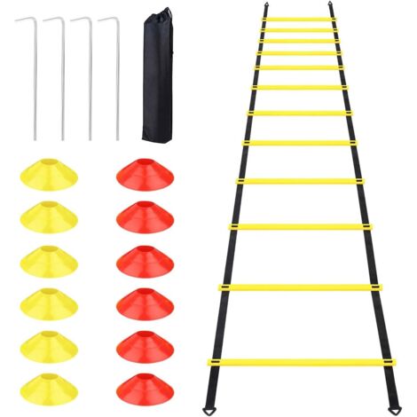 Accesorios de entrenamiento de fútbol, escalera de agilidad de nivel 6 a 12, escalera de entrenamiento de coordinación, escalera de velocidad de agilidad con 12 conos y 4 postes de fútbol