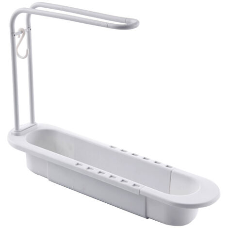 Escurreplatos ajustable con barra para toallas, estante de almacenamiento de cocina, cesta telescópica colgante para esponjas, escurridor de telas, ahorra espacio (color: blanco, tamaño: 25,5 x 36,9 c
