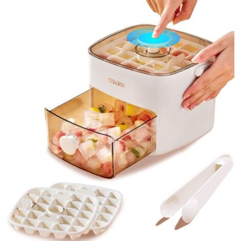 Bandeja para cubitos de hielo con tapa, de silicona comestible (con recipiente), 48 compartimentos de doble capa, fácil de extraer, para enfriar café, té, cócteles y whisky (beige)