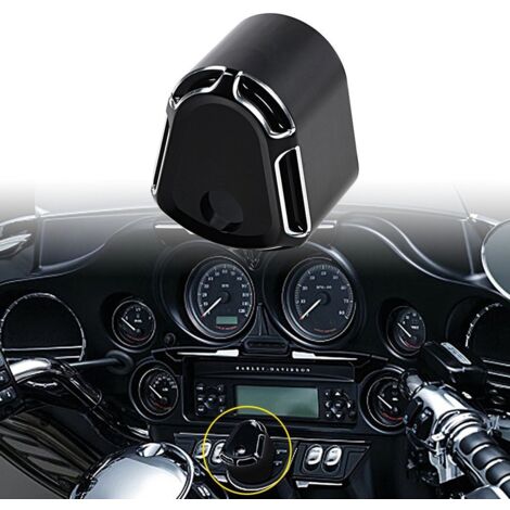 Cubierta de interruptor de encendido de motocicleta mecanizada por CNC, accesorio de aluminio billet mecanizado por CNC con bordes cortados, compatible con Harley Touring Street Road Glide 2007-2013 ( (1/5)