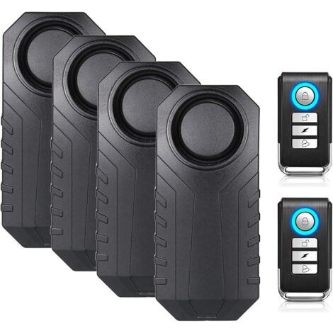 Potente alarma inalámbrica para bicicleta de 113 dB con detección de movimiento y vibración, resistente al agua y con control remoto (4 sensores). (1/5)