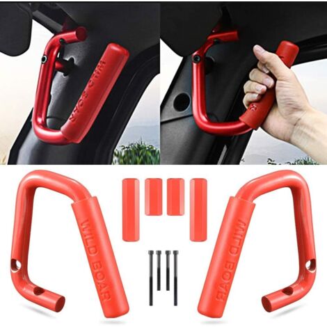 Asidero delantero, compatible con Jeep Wrangler JK Rubicon Sahara Sport (2007-2017, 2/4 puertas), acero macizo, rojo, 2 piezas