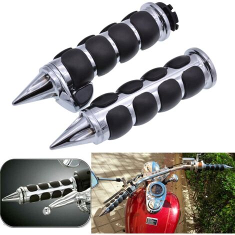 Puños de motocicleta cromados negros de 25 mm compatibles con Harley Shadow VT VTX1300 1800 Yamaha Suzuki Kawasaki (1/5)