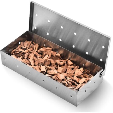 Juego de 2 cajas de ahumado, 22 × 9,7 × 4,3 cm, acero inoxidable, para parrillas de gas, caja de ahumado, accesorio de parrilla para parrillas eléctricas, parrilla y rejilla para parrilla (plateada)