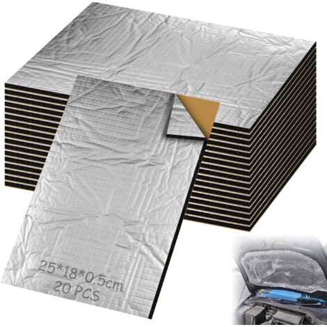 20 piezas de alfombrillas insonorizantes de butilo y aluminio autoadhesivas de 5 mm, aislamiento acústico para coches, protección contra el ruido y amortiguación de vibraciones.