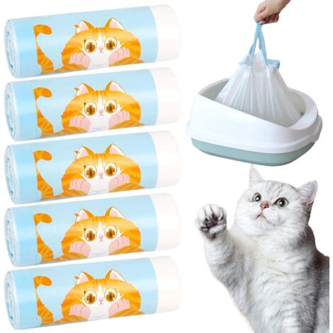 Bolsas de arena para gatos con asa de transporte: 100 bolsas de arena para gatos autolimpiables, bolsas de arena para gatos con cordón, bolsas de recambio para arena para gatos (1/5)