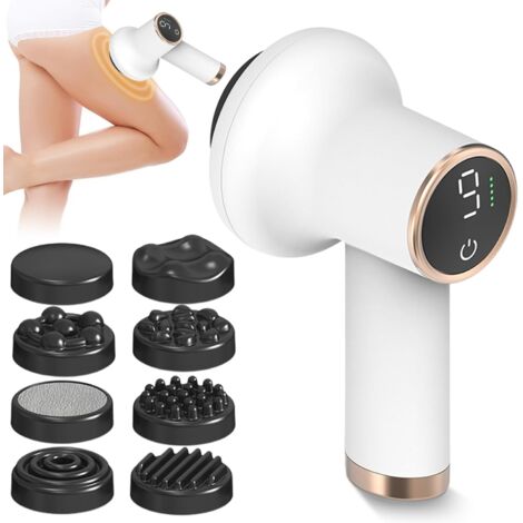 Masajeador eléctrico anticelulítico portátil con 8 accesorios intercambiables, reafirma y alivia la fatiga en piernas, cuello, hombros, cintura y abdomen.