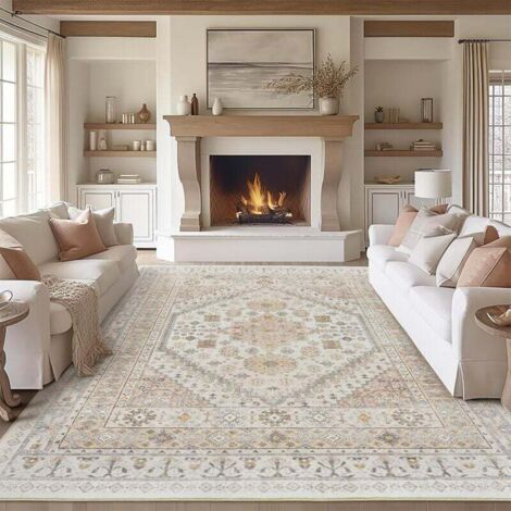Alfombra de salón beige claro con efecto cachemir, 40 x 60 cm, lavable, estilo retro, felpudo grande lavable, alfombra decorativa que repele la suciedad.