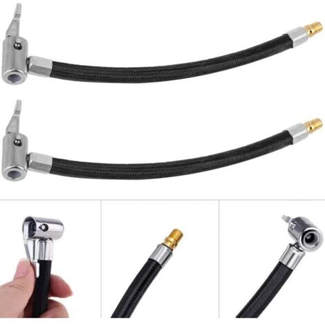 Adaptador de manguera de inflado de 35 cm de largo, manguera de inflado trenzada de dos piezas con adaptador de boquilla para inflar neumáticos de bicicleta, motocicleta y automóvil. (1/5)