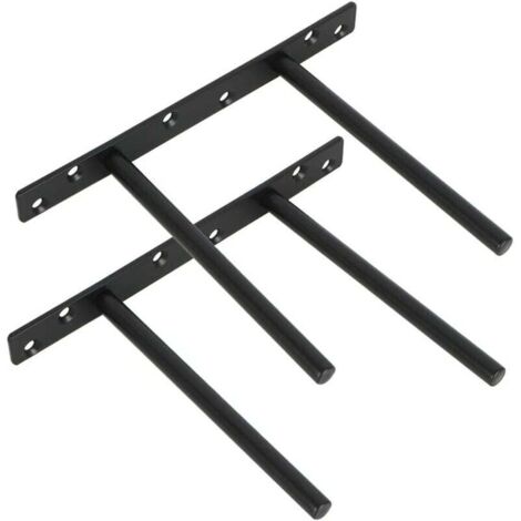 Juego de 2 soportes metálicos invisibles para estanterías de pared, para montaje oculto en la pared de estanterías de madera, superficie de acero inoxidable negro mate, 2 piezas