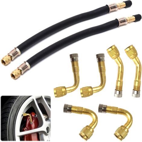 Extensión de válvula de neumático, juego de 8 piezas, extensión de válvula, adaptador de válvula de neumático de latón y caucho, para automóviles y motocicletas (1/5)