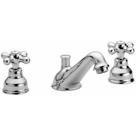 Grifo para lavabo retro cromado con 3 orificios y desagüe de 1 1/4".