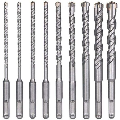Juego de brocas para hormigón, 9 piezas (5 mm x 16 x 160 mm), broca para baldosas, broca eléctrica SDS-Plus para taladros de impacto, broca de cruz para hormigón, ladrillo, piedra, materiales naturale (1/4)