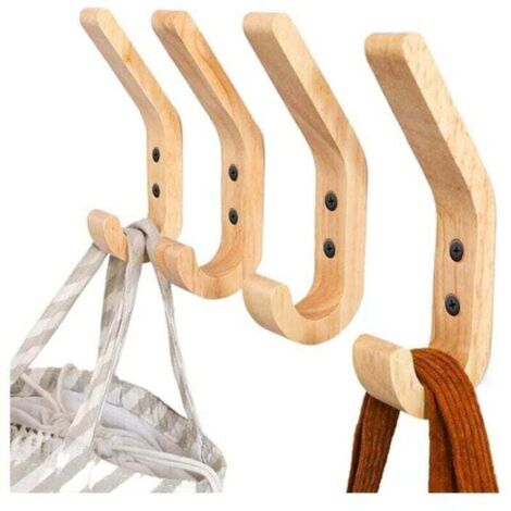 Perchero de pared de madera maciza (4 piezas) – Ganchos de diseño de roble pulidos a mano – Capacidad de carga 10 kg – Para cocina, dormitorio y baño