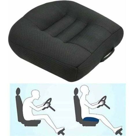 Cojín elevador para asiento de coche para mayor comodidad y alivio con tejido de malla transpirable, aumenta el campo de visión en 12 cm (Negro)